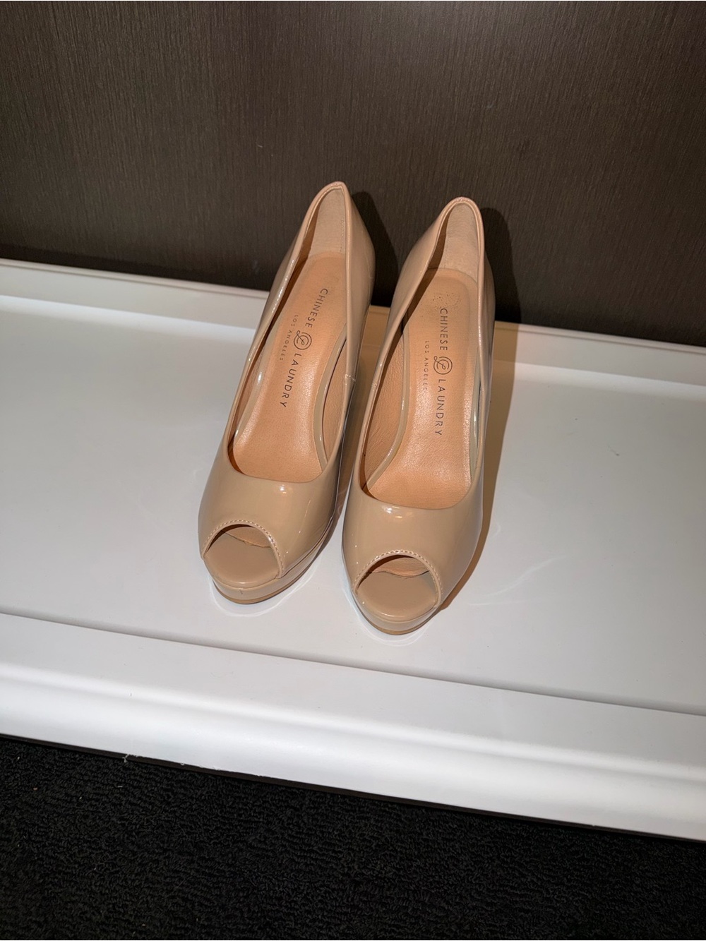 Chinese Laundry Beige Patent Peep-Toe Heels